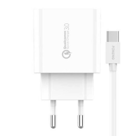 Foneng EU46 2xUSB-A hálózati töltő + USB-A - USB-C kábel fehér (EU46 Type-C)