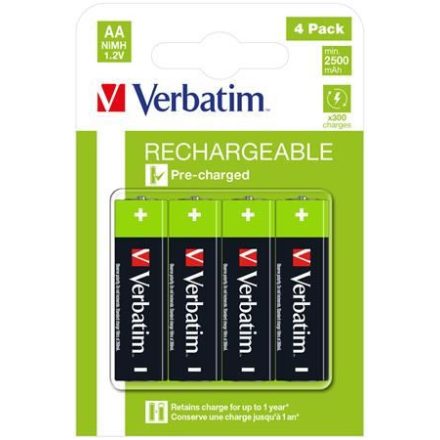 Verbatim Rechargeable tölthető ceruzaelem AA 4x2500 mAh (49517)