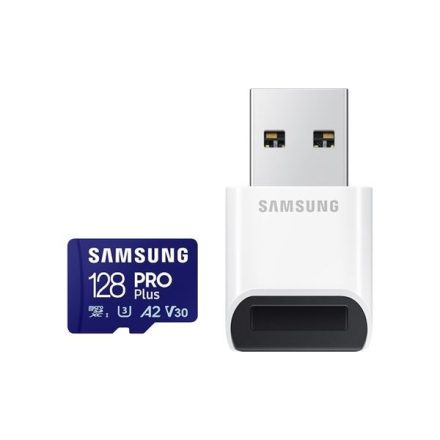 128GB microSDXC Samsung Pro Plus CL10 U3 A2 V30 + kártyaolvasó (MB-MD128SB/WW)