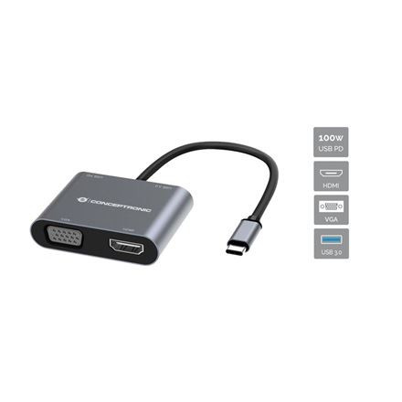 Conceptronic USB-C Notebook Dokkoló ezüst (DONN16G)