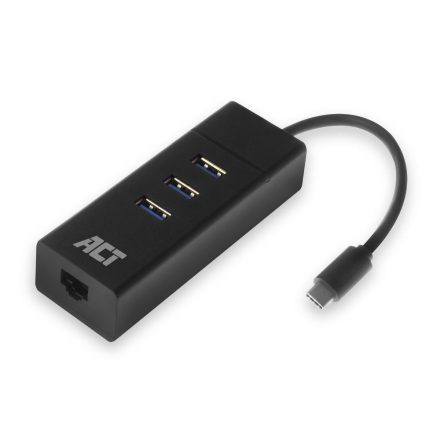 ACT USB-C Hub 3.2 3 portos + ethernet fekete (AC6400)