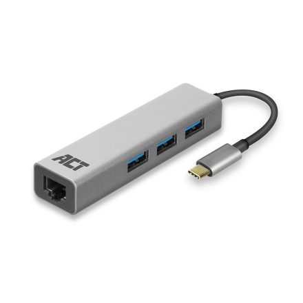 ACT USB-C Hub 3.2 3 portos + gigabyte ethernet ezüst (AC7055)