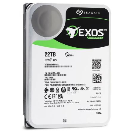 22TB Seagate 3.5" Exos X22 SATA szerver winchester (ST22000NM001E)