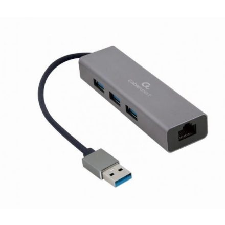Gembird USB Gigabit hálózati Adapter 3 portos USB 3.0 Hub-bal szürke (A-AMU3-LAN-01)