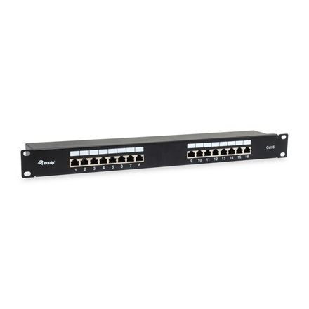 Equip Patch Panel 16 port, Cat6, 1U, árnyékolt, 19" fekete (326417)