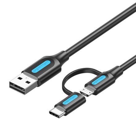 Vention 2az1-ben USB-A - USB-C/Micro-B adat,- és töltőkábel 1m fekete-kék (CQDBF)