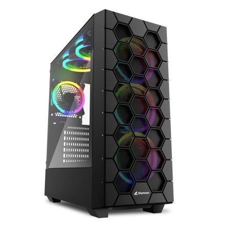 Sharkoon RGB Hex táp nélküli ablakos ház fekete (4044951037551)