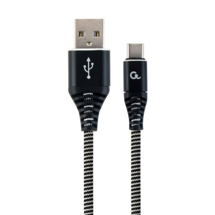 Gembird USB type-C - USB Type-A szövet borítású adat- és töltőkábel 2m fehér-fekete (CC-USB2B-AMCM-2M-BW)