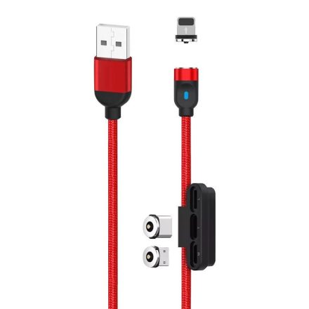 XO NB128 USB-A - USB-C - Micro USB - Lightning  mágneses kábel 1m piros