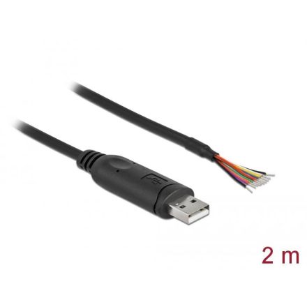 Delock USB-A és soros RS-232 közötti 9 nyitott vezetékkel + árnyékolás 2 m adapterkábel (90416)