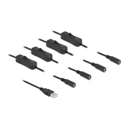 Delock USB-A apa 4 db. DC 5,5 x 2,1 mm anya csatlakozójú 1 m fekete (86799)