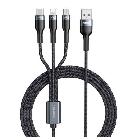 Remax 3 az 1-ben USB-A - USB-C - Micro USB - Lightning kábel 2A 1.2m fekete (RC-070th)