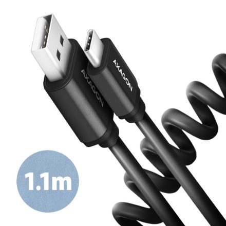 Axagon TWISTER USB-C - USB-A csavart adat- és töltőkábel 1,1m fekete (BUCM-AM20TB)