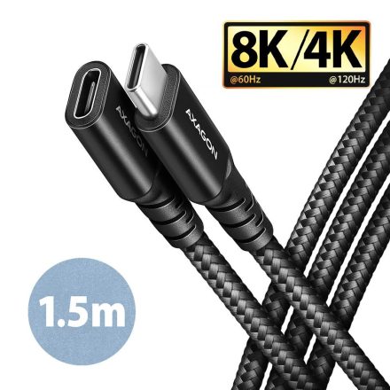 Axagon SPEED+ USB-C apa - USB-C anya hosszabbító kábel 1,5m fekete (BUCM32-CF15AB)