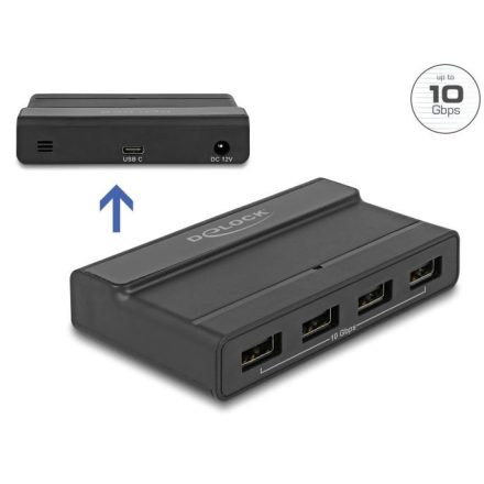 Delock Külső USB 3.1 hub 4 bemenettel, 10 Gbps (64053)