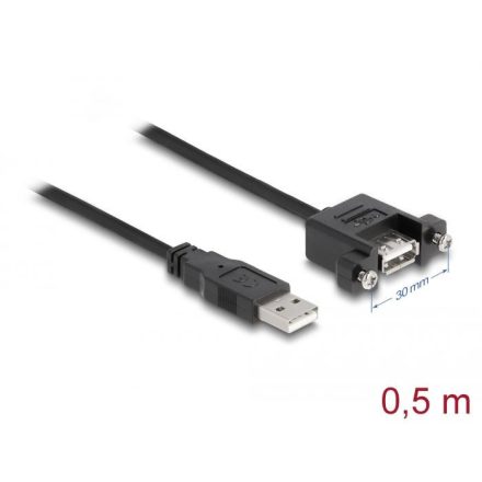 Delock USB 2.0-s A típusú bementi csatlakozós > USB 2.0-s A-típusú csatlakozóhüvely panelrögzítéssel 0,5m kábel (85461)