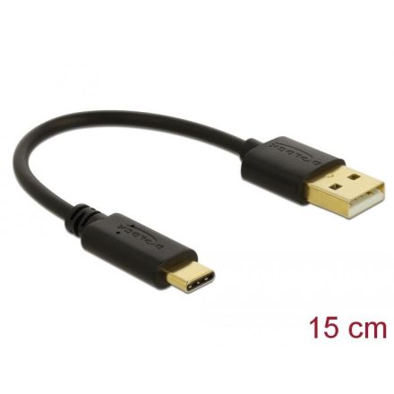 Delock USB-A -> USB-C töltőkábel 15cm fekete (85354)