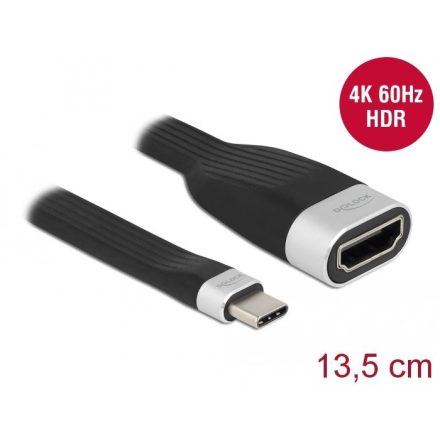 Delock USB-C apa - HDMI anya lapos csík kábel 13,5 cm fekete (86729)