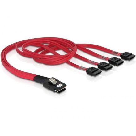 Delock mini SAS36 tűs - 4db SATA kábel 50cm piros (83057)