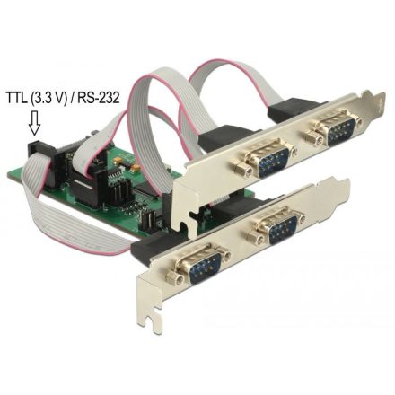 Delock PCI Express Kártya > 3 x soros RS-232 + 1 x TTL 3,3 V / RS-232 tápellátással (62922)