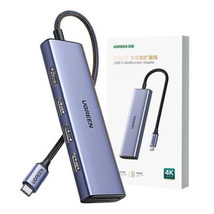 UGREEN CM511 5 az 1-ben adapter USB-C hub, 3x USB-A, HDMI, USB-C, TF, SD, lila (20956A)