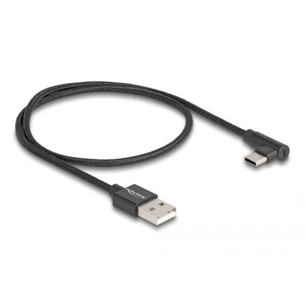 Delock USB-A - USB-C töltőkábel ívelt, 0.5m, fekete