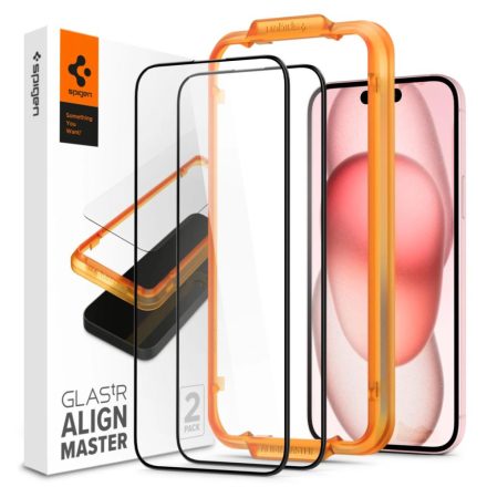 Spigen AlignMaster GLAS.tR iPhone 15 Plus kijelzővédő fekete kerettel (AGL06886)