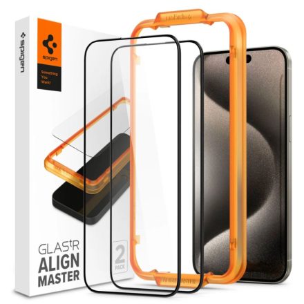 Spigen AlignMaster GLAS.tR iPhone 15 Pro Max kijelzővédő fekete kerettel (AGL06875)