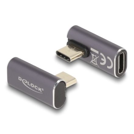 Delock USB Adapter 40 Gbps USB Type-C  PD 3.0 100 W csatlakozódugóval - csatlakozóhüvellyel, elforgatott ívelt bal / jobb 8K 60 Hz fém (60048)