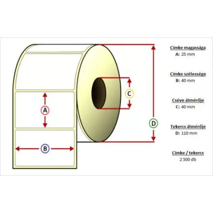 Value Tekercses papír címke 25x40mm 2500 db/tekercs (CIM25X40)