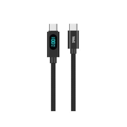 Well USB-C - USB-C töltőkábel kijelzővel 1m fekete (CABLE-USBC/USBC-1BK10001-WL)