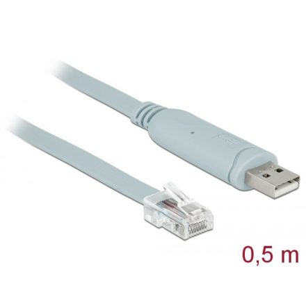 Delock Adapter USB 2.0 A-típusú apa > 1 x soros RS-232 RJ45 apa 0,5m szürke (63920)