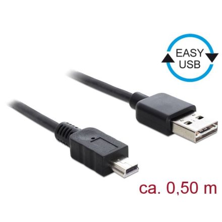 Delock EASY-USB 2.0-s A-típusú > USB 2.0-s Mini-B-típusú  kábel 0,5m (85158)