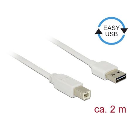 Delock EASY-USB 2.0-s A-típusú > USB 2.0-s B-típusú kábel 2m fehér (83687)