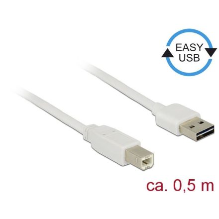 Delock EASY-USB 2.0-s A-típusú > USB 2.0-s B-típusú kábel 0,5m fehér (83685)