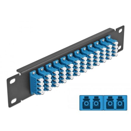 Delock 10 üvegszálas patch panel 12 portos LC Quad 1U kék fekete (66776)