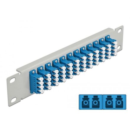 Delock 10 üvegszálas patch panel 12 portos LC Quad 1U kék szürke (66796)