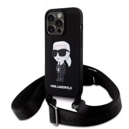 Karl Lagerfeld Apple iPhone 15 Pro tok + crossbody strap fekete (KLHCP15LSCBSKNK)