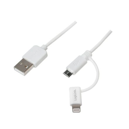 Logilink USB 2.0 kábel USB-A/M - Micro-USB + Lightning/M fehér 1m (CU0118)