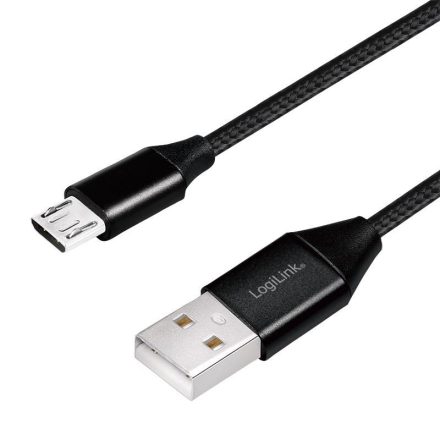 Logilink USB 2.0 kábel USB-A/M - Micro-USB/M (90 )  fém 0,3m (CU0143)