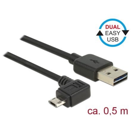 Delock USB 2.0-s kábel A-típusú csatlakozó > USB 2.0 Micro-B csatlakozó 0,5 m fekete (83847)