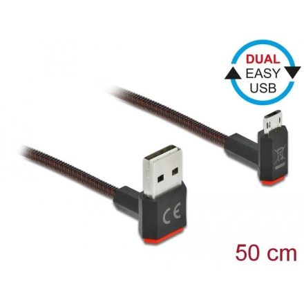 Delock EASY-USB 2.0 kábel A-típusú csatlakozódugó - EASY-USB Micro-B típusú csatlakozódugó, ívelt 0,5m (85265)