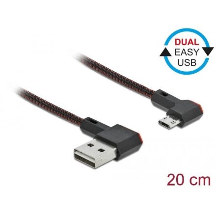 Delock EASY-USB 2.0 kábel A-típusú csatlakozódugó - EASY-USB Micro-B típusú csatlakozódugó, ívelt 0,2m  (85269)