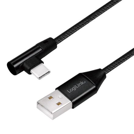 Logilink USB 2.0 Type-C kábel C/M (90 )  USB-A/M  fekete 0,3m (CU0137)