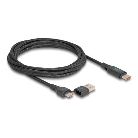 Delock USB-C + USB A-típusú apa - USB-C apa kábel  PD 3.1, 140W tápjelzővel 1,20 m (88137)