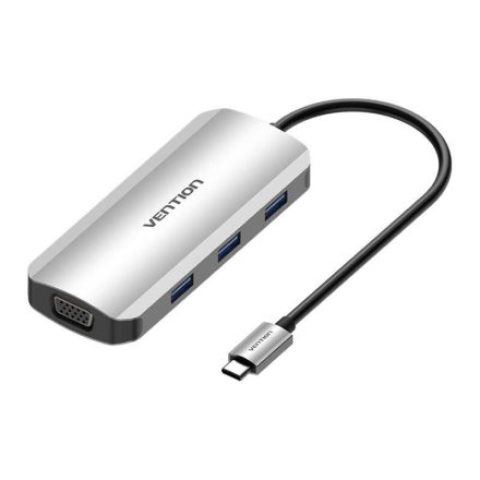 Vention USB-C - HDMI, VGA, 3x USB 3.0, PD dokkoló állomás 0,15m szürke (TOIHB)