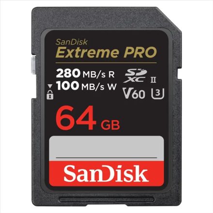 64GB Sandisk Extreme PRO SDXC V60 UHS-II SD cards, 280/100 MB/s,V60,C10,UHS-II (SDSDXEP-064G-GN4IN / 215491)