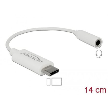 Delock USB Type-C apa > 3,5 mm-es 4 érintkezős sztereó jack anya adapter 14cm fehér (65925)