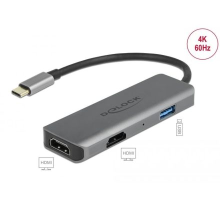 Delock USB Type-C - Dual HDMI adapter 4K, 60Hz és USB porttal (87780)