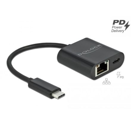 Delock USB Type-C adapter Power Delivery porttal Gigabit LAN 10/100/1000 Mbps fekete (66644)
